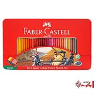 مداد رنگی 100 رنگ جعبه فلزی + مداد مشکی گریپ و تراش و پاکن کلاسیک فابرکاستل